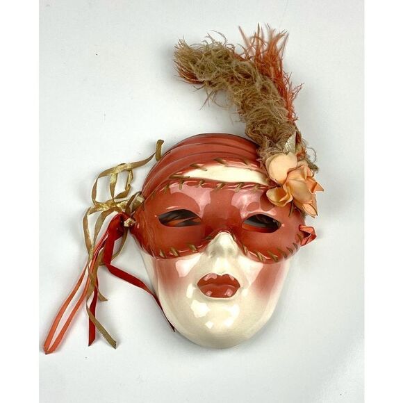 Vintage 1990 Clay Art San Fran Glazed Ceramic Wall Decor Mask Mardi Gras Pink N1 - Picture 1 of 8